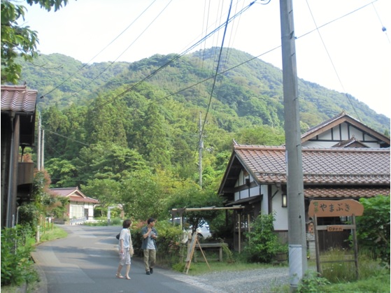 光るのが見えた山と町並みの様子